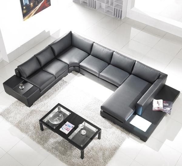 Modern Black Leather Sectional Living, Leather Sectional In Living Room