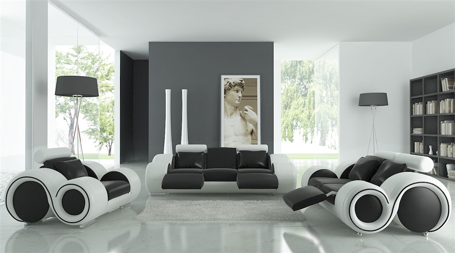 White Sofa Set Tos Lf 4088 Bw, Modern Black And White Leather Sofa Set