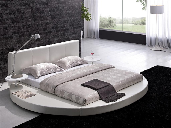 Modern White Leather Headboard Round, White Leather Bed Frame King